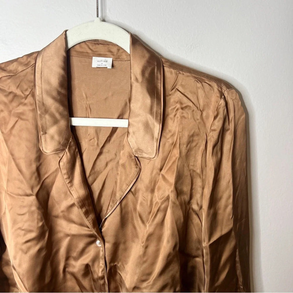 Aritzia Wilfred Brown Satin Button Tie Blouse - Picture 5 of 8
